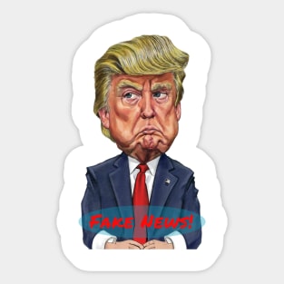 Donald Trump Cartoon with the phrase, "Fake News." Sticker